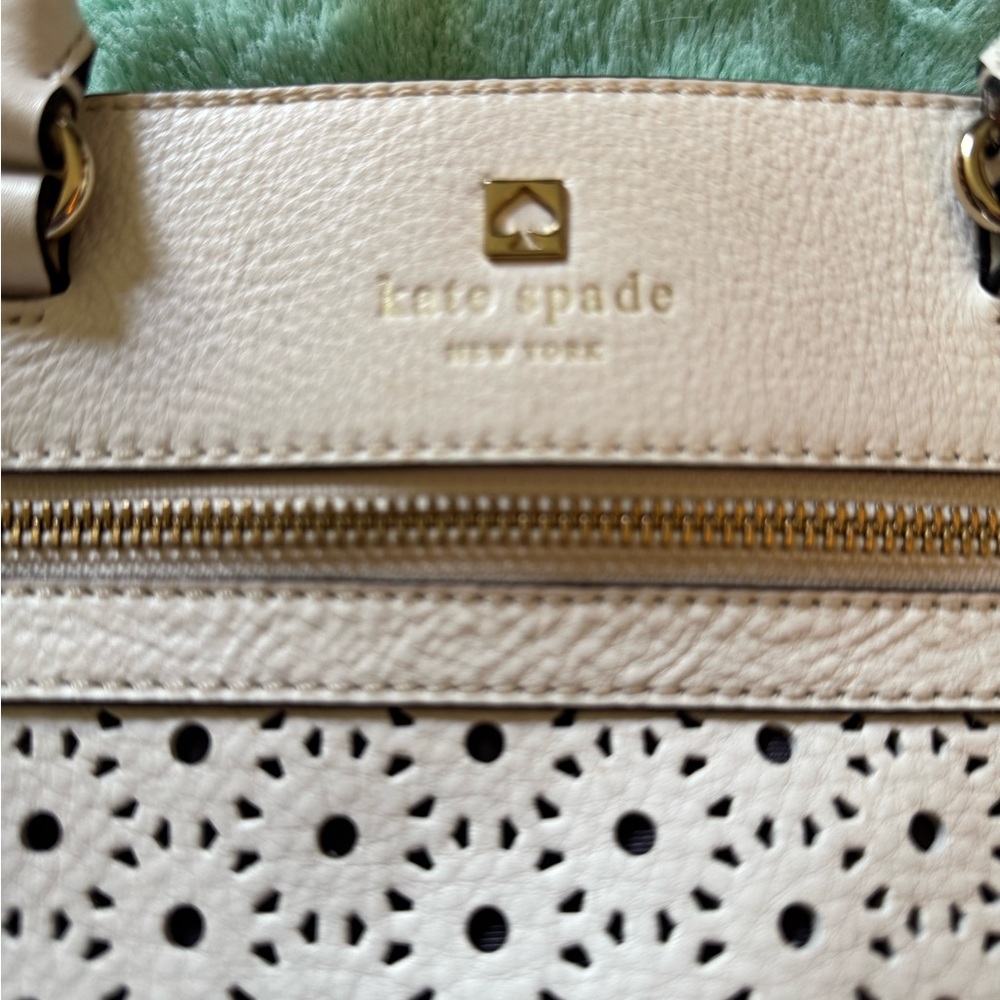 kate spade Cream Perforated Leather Satchel with Gold Hardware - Picture 13 of 15